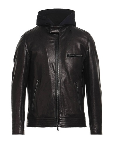 DONDUP Biker jacket Dark brown 100% Lambskin, Cotton