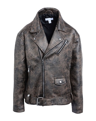 TOPSHOP Biker jacket Dark brown 100% Polyester, Polyurethane coated