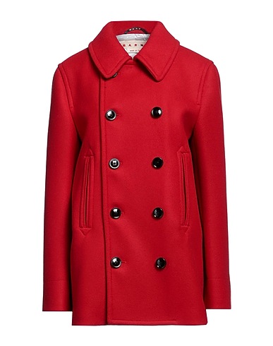 MARNI Coat Red 100% Virgin Wool, Calfskin