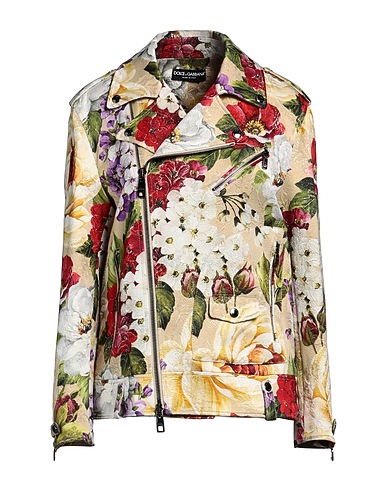 DOLCE&GABBANA Biker jacket Beige 60% Cotton, 37% Viscose, 3% Polyester