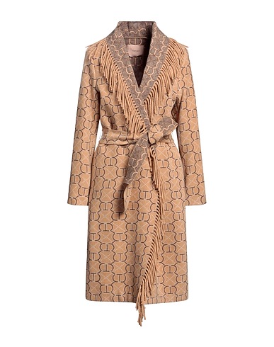 TWINSET Full-length jacket Camel 70% Wool, 25% Polyamide, 5% Other Fibres