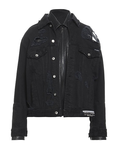 DOLCE&GABBANA Denim jacket Black 70% Cotton, 30% Lambskin