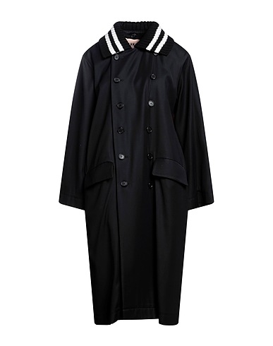 PLAN C Double breasted pea coat Black 63% Viscose, 37% Cotton, Virgin Wool