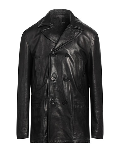 B-USED Double breasted pea coat Black Ovine leather