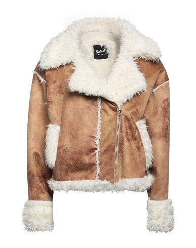 GIULIA N COUTURE Biker jacket Camel 97% Polyester, 3% Polyurethane