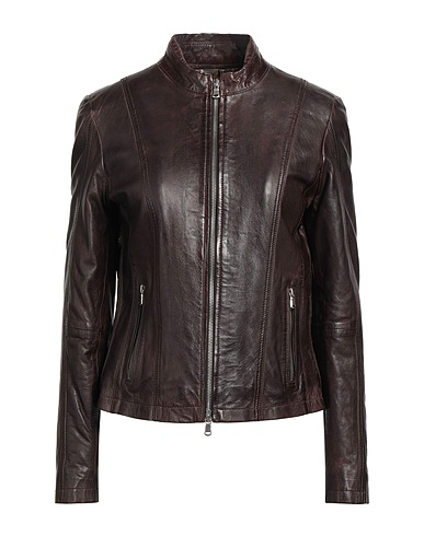 D'AMICO Biker jacket Dark brown 100% Soft Leather