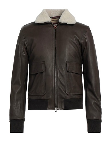 STEWART Jacket Chocolate brown Lambskin, Polyester, Acetate, Nylon, Cotton