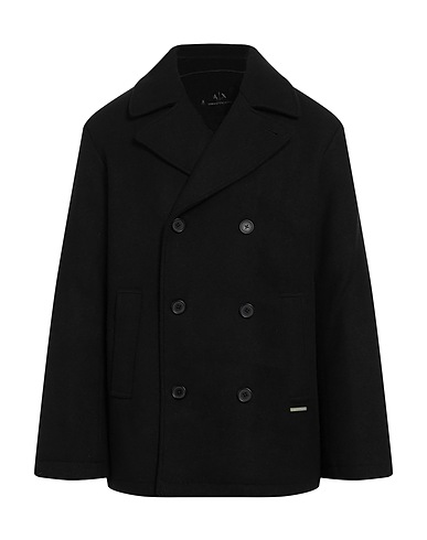 ARMANI EXCHANGE Coat Black 56% Polyester, 34% Wool, 4% Viscose, 3% Polyamide, 3% Acrylic