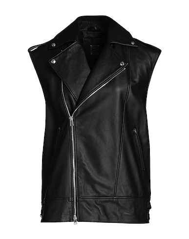 8 by YOOX Biker jacket LEATHER OVERSIZE BIKER VEST Black 100% Lambskin
