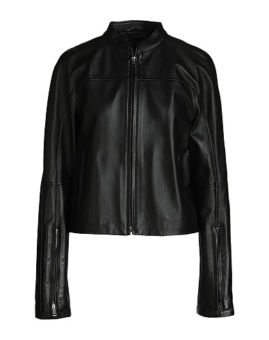 8 by YOOX Biker jacket LEATHER BIKER JACKET Black Lambskin