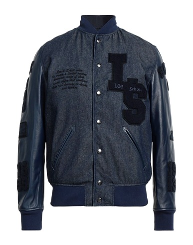LEE x SCHOTT N.Y.C. Denim jacket Blue 77% Cotton, 23% Hemp, Cowhide