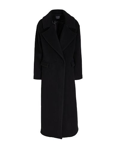 8 by YOOX Coat DOUBLE-BREASTED WOOL COAT Black 80% Wool, 20% Polyamide