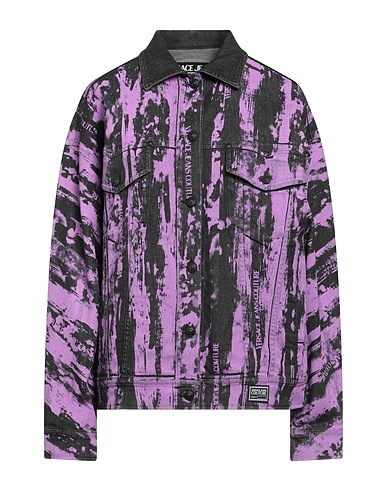 VERSACE JEANS COUTURE Denim jacket Purple 98% Cotton, 2% Elastane