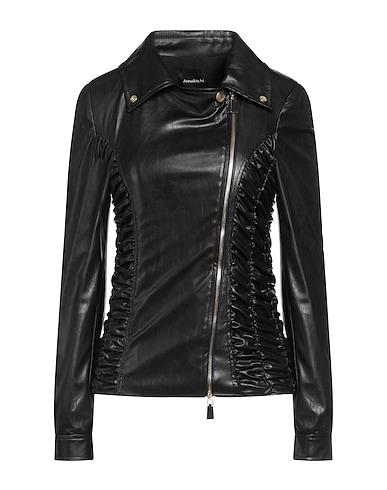 ANNARITA N Biker jacket Black 67% Viscose, 29% Nylon, 4% Elastane, Polyurethane