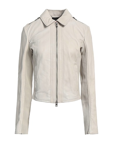 DIESEL Biker jacket L-SASK
 Light grey 100% Sheepskin, Polyester, Elastane