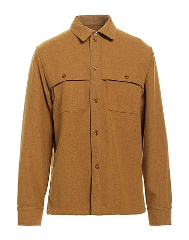 SANDRO Solid color shirt Khaki 60% Virgin Wool, 40% Polyester