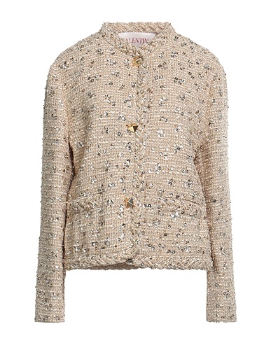 VALENTINO GARAVANI Blazer Beige 50% Cotton, 24% Polyamide, 11% Acetate, 8% Synthetic fibers, 7% Metallic fiber