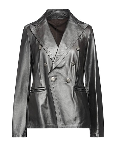 SALVATORE SANTORO Double breasted pea coat Lead Ovine leather