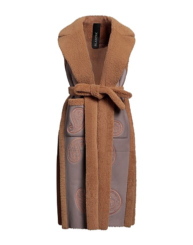 BLANCHA Coat Camel 100% Merino Wool, Ovine leather