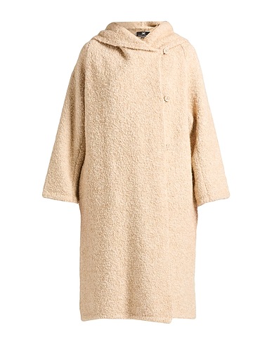 ELISABETTA FRANCHI Coat Beige 50% Acrylic, 50% Mohair wool