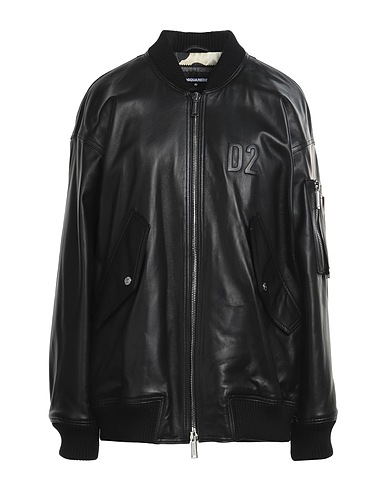 DSQUARED2 Giubbotto Nero 100% Pelle ovina, Lana, Poliammide, Elastan