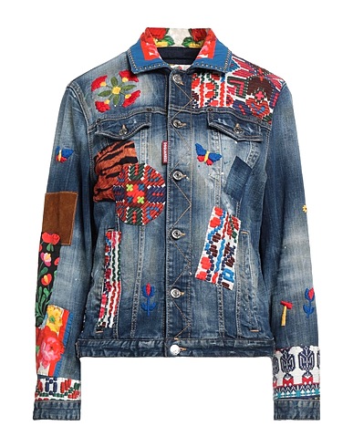 DSQUARED2 Jeansjacke Blau 98% Baumwolle, 2% Elastan, Kalbsleder, Messing