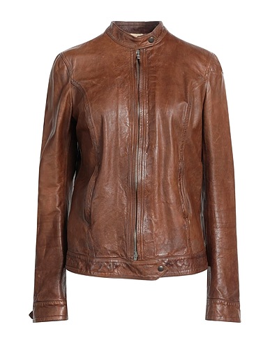 B-USED Giacca biker Marrone Pelle, Viscosa, Poliestere