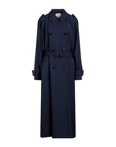 GUCCI Double breasted pea coat Navy 100% Wool, Bovine leather