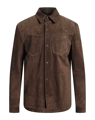 B-USED Solid color shirt Dark brown Leather
