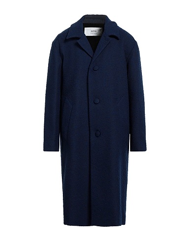 AMI ALEXANDRE MATTIUSSI Coat Navy blue 45% Virgin Wool, 44% Polyester, 6% Cotton, 5% Polyamide
