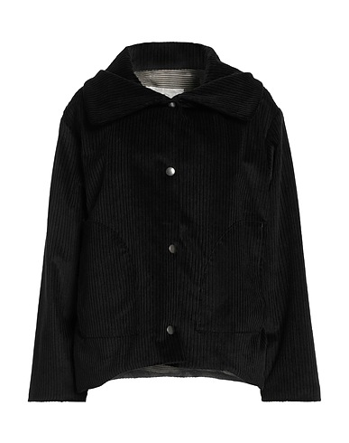 EVEN IF Full-length jacket Black 56% Cotton, 44% Linen