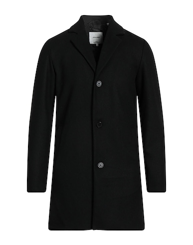 JACK & JONES Coat Black 85% Polyester, 10% Wool, 3% Acrylic, 1% Polyamide, 1% Viscose