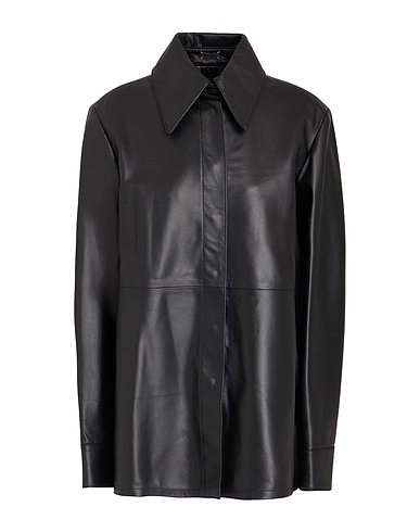 8 by YOOX Solid color shirts & blouses LEATHER BELTED SHACKET
 Black 100% Lambskin