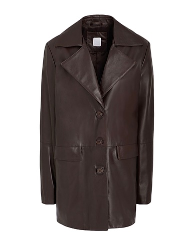 8 by YOOX Full-length jacket LEATHER COAT
 Dark brown 100% Lambskin