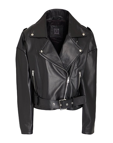 8 by YOOX Giacca biker LEATHER OVERSIZE BOXY BIKER JACKET
 Nero 100% Pelle di agnello