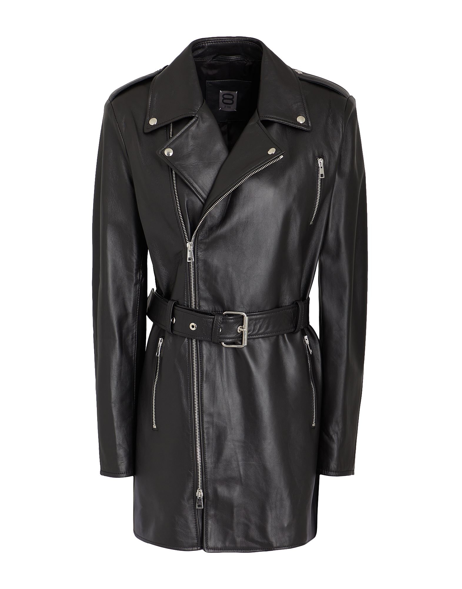 レザージャケット・コート 8 by YOOX LEATHER OVERSIZE BOXY BIKER JACKET 8 By YOOX LEATHER OVERSIZE BOXY BIKER JACKET | Black Women's
