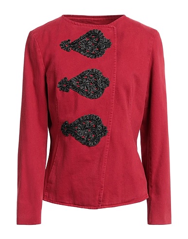 BAZAR DELUXE Denim jacket Burgundy 100% Cotton, Polyester, Elastane