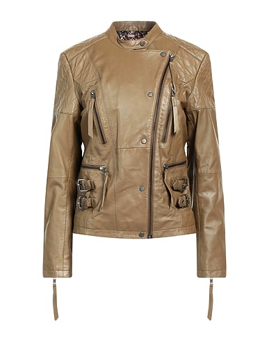 MANILA GRACE Biker jacket Military green 100% Ovine leather