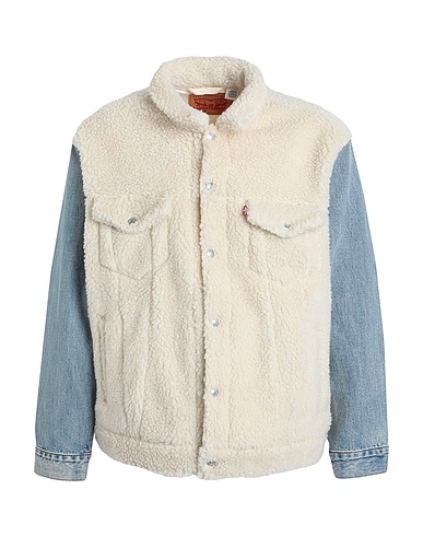 LEVI'S Teddy Coat HYBRID RLX COZY TRUCKER MED INDIGO - WORN IN
 Ivory 100% Polyester, Cotton