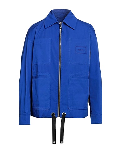 VERSACE Jacket Bright blue 100% Cotton, Viscose