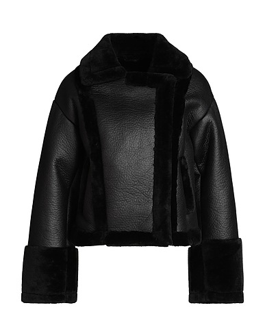 VILA Double breasted pea coat Black 100% Polyester