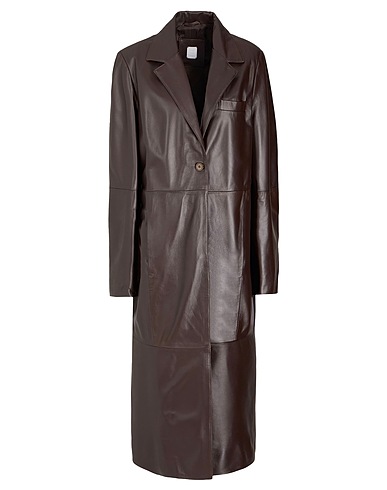 8 by YOOX Coat LEATHER SINGLE-BREASTED MAXI COAT
 Chocolate brown 100% Lambskin