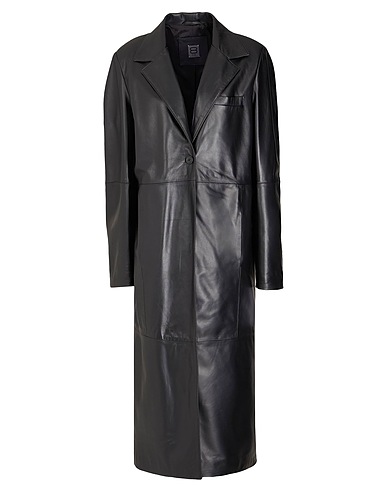 8 by YOOX Coat LEATHER SINGLE-BREASTED MAXI COAT
 Black 100% Lambskin
