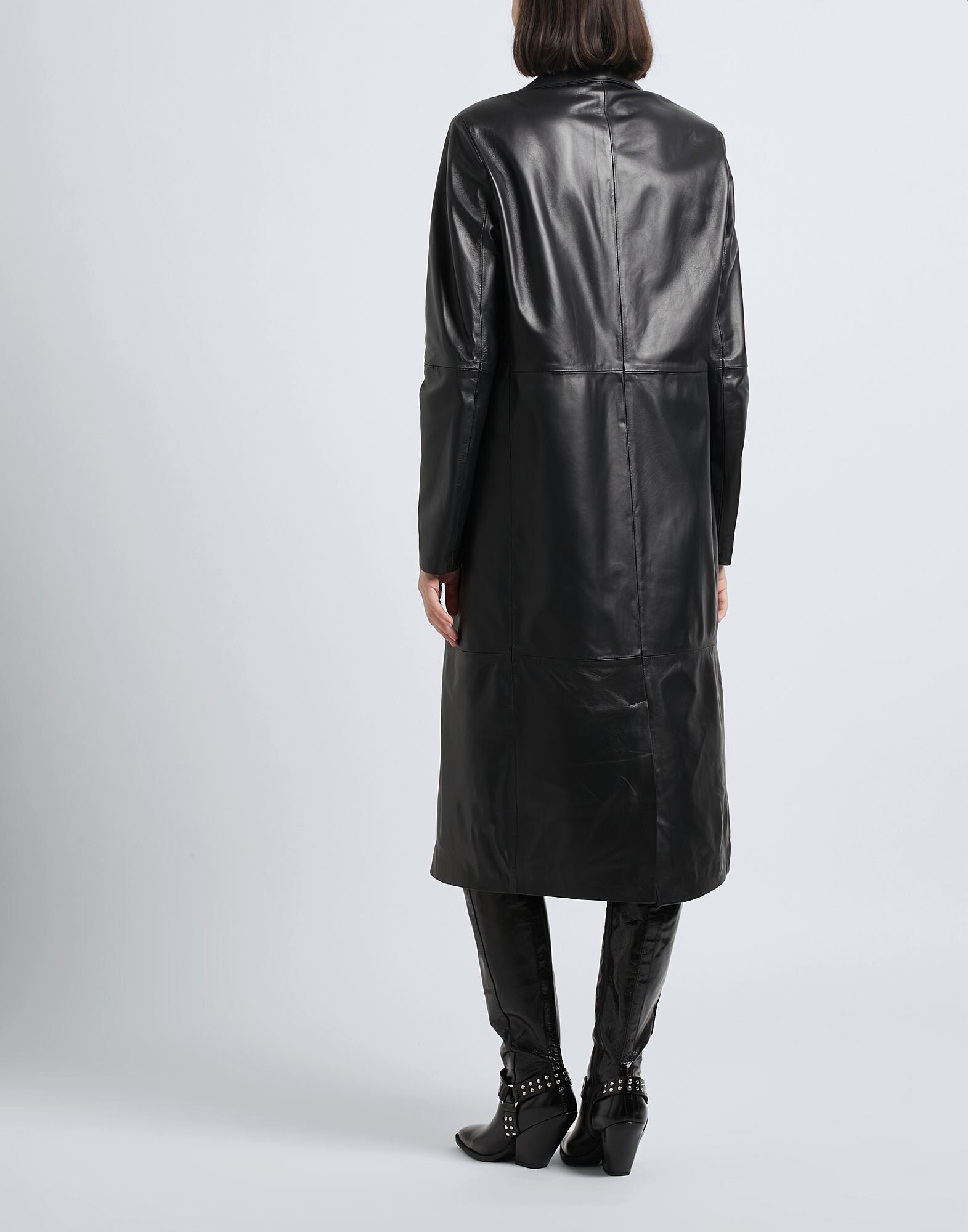 LEATHER SINGLE-BREASTED MAXI COAT | Black Women's Leather Jacket