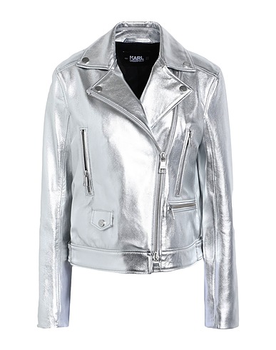 KARL LAGERFELD Biker jacket Silver 100% Lambskin