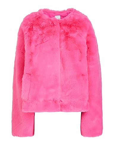 8 by YOOX Teddy Coat OVERSIZE COLLARLESS COAT Fuchsia 100% Polyester