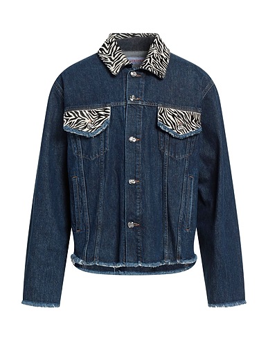 BLUEMARBLE Denim jacket BLU 100% Cotton, Cow leather