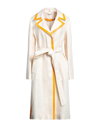 CHLOÉ Lange Jacke Elfenbein 100% Leinen, Lammleder, Büffelhorn