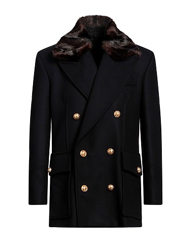BALMAIN Coat Midnight blue 80% Wool, 20% Polyamide, Modacrylic