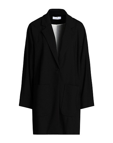 ANNA SERAVALLI Full-length jacket Black 53% Viscose, 41% Polyamide, 6% Elastane